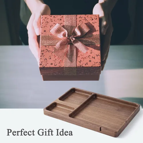 Miniatura 8 de Bandeja de valet de madera de nogal, organizador de mesita de noche para hombres, papá, bandeja Edc Catch All con ranura para cable