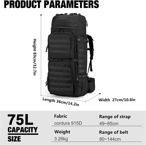 Miniatura 2 de Mardingtop Mochila militar con marco interno de 75L para hombres, mochila táctica Cordura con Recco para snowboard, senderismo, camping
