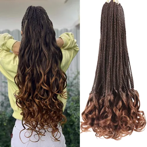 Miniatura 16 de Trenzas de ganchillo rizado francés T33, cabello pre-anillado 10 pulgadas, trenzas cortas rizadas francesas con extremos rizados, trenzas box