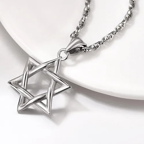 Miniatura 87 de U7 - Collar con Estrella de David para hombres y mujeres, dije hexagonal de acero inoxidable con cruz/piedra de rubí/collares clásicos judíos
