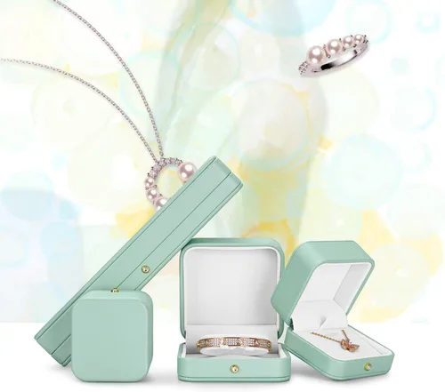 Miniatura 2 de Oirlv Hermosa caja de collar verde menta interior de terciopelo blanco cadena larga pulsera collar caja de almacenamiento