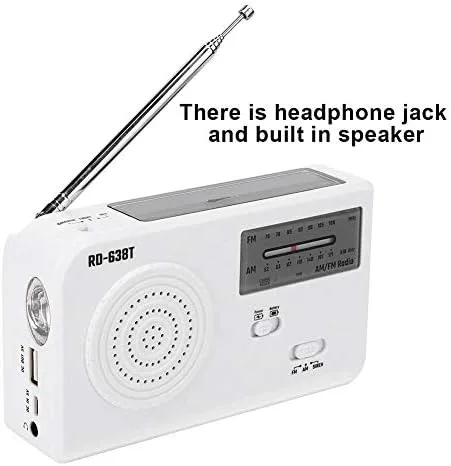 Miniatura 8 de Radio FM solar portátil, linterna LED de emergencia multifuncional de 3 vías, radio FM/AM y cargador de teléfono celular, perfecto para exteriores