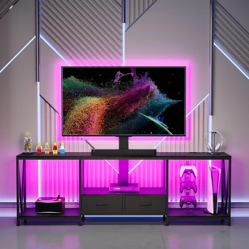 Miniatura 2 de Soporte de TV de 63 pulgadas de ancho con soporte para TV de 50, 55, 65, 75 pulgadas, centro de entretenimiento con toma de corriente y luces LED