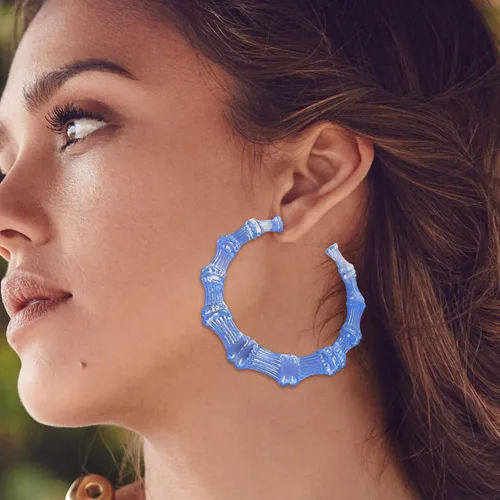 Miniatura 6 de Aretes de bambú para mujeres, gran set de aretes de aro de bambú, estilo hip hop de los 80 y 90, joyería para regalos de fiesta, accesorios