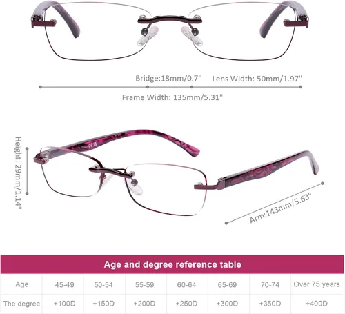 Miniatura 3 de DOOViC 3 Pack Rimless Reading Glasses For Women Lightweight Elegant Blue Light Blocking Readers, Tinted Edge/Spring Hinge