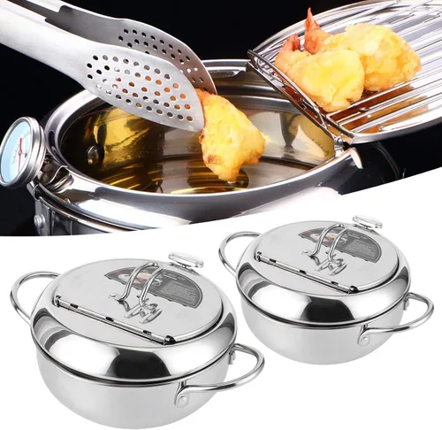 Miniatura 2 de Pilipane Olla japonesa para freidora, freidora de acero inoxidable 304 con rejilla de drenaje de aceite para chips, revestimiento antiadherente