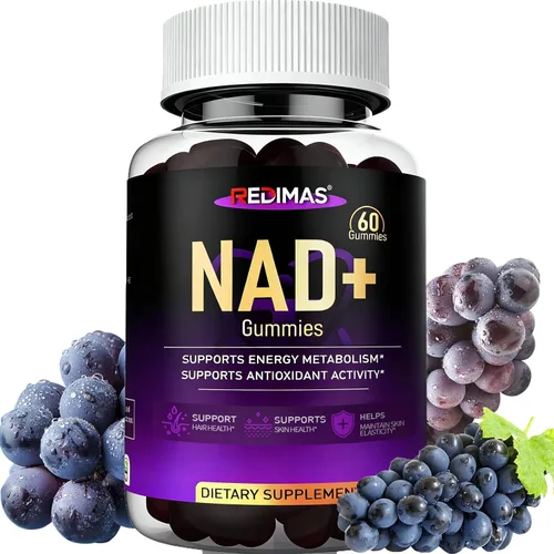 Gomitas NAD con resveratrol, mezcla multivitamínica, quercetina, colágeno y zinc, gomitas masticables NAD para mujeres, sabor natural a uva,