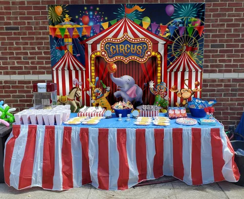 Miniatura 3 de GYA Telón de fondo rojo de circo para parque de atracciones, tiendas de campaña Stratus, carrusel de carnaval, para niños, niñas, primer primer