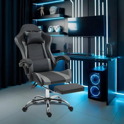 Miniatura 2 de Silla de masaje para juegos con reposapiés, silla ergonómica de videojuegos para adultos y niños, reposacabezas ajustable y soporte lumbar