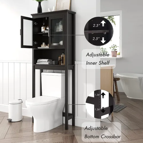 Miniatura 4 de Spirich Home - Estantería de baño situada sobre el inodoro, organizador de armario de baño con puerta de cristal templado Moru Espresso