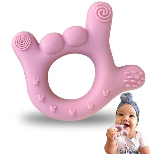 Mordedor de mano de silicona – I Love You Baby Teething Toy 0-12 meses | BPA – Alivio de la dentición para niños pequeños | Mordedores masajeadores