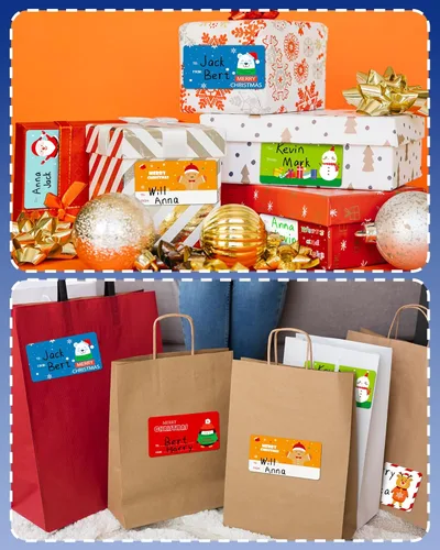 Miniatura 3 de Greingways 500 etiquetas adhesivas de nombre de Navidad, etiquetas autoadhesivas para regalos, bolsas, cajas, papel de regalo, etiquetas de regalo