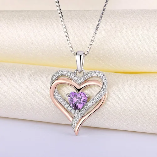 Miniatura 4 de YL Collar de corazón de plata de ley con colgante de corazón de doble amor para mujer, Metal