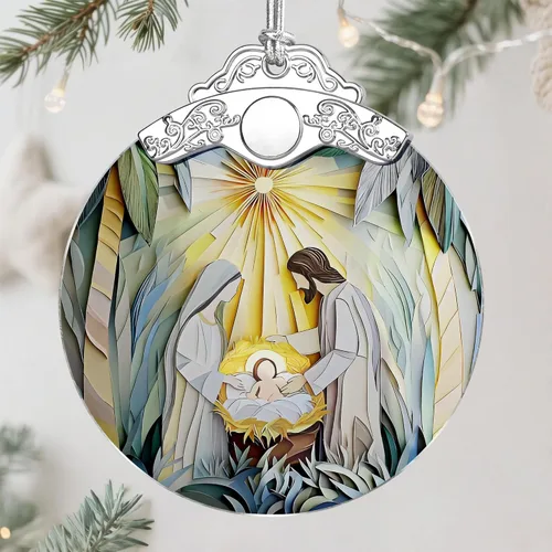Miniatura 15 de Adorno de Navidad de natividad, decoración de Navidad de vitrales de 3 pulgadas, adornos de natividad para árbol de Navidad, regalos cristianos