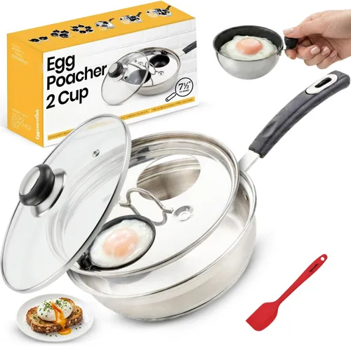 Miniatura 10 de Eggssentials Fabricante de Huevos Escalfados Sartén para Huevos Escalfados de Acero Inoxidable de Grado Alimenticio Libre de PFOA con Espátula