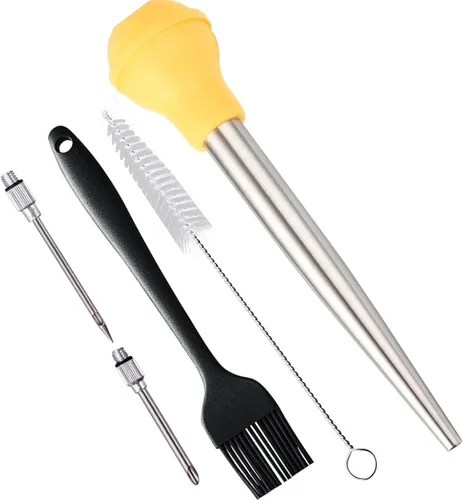 Miniatura 8 de Baster - Baster de pavo de acero inoxidable 18/8, juego de inyector de carne con jeringa con 2 agujas y 2 cepillos de limpieza para untar, para Azul