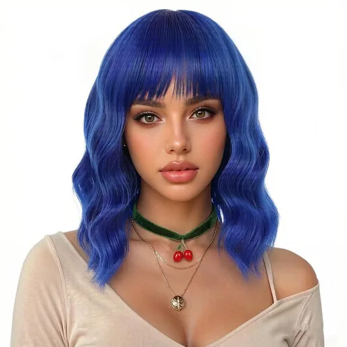 Miniatura 12 de eNilecor Peluca de color negro a marrón para mujer, peluca de pelo corto ondulado rizado con flequillo, 14 pulgadas, disfraz de fiesta sintético