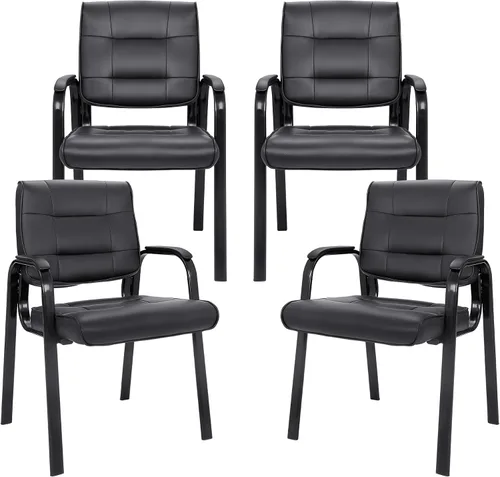 Miniatura 11 de SUPER DEAL Silla de oficina para invitados, silla auxiliar ejecutiva de cuero regenerado, silla de recepción con marco de metal sólido, muebles