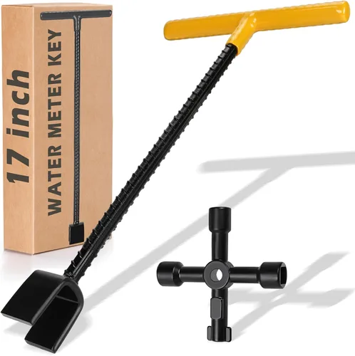 Miniatura 8 de Winisok - Llave de medidor de agua de 17 pulgadas con llave de utilidades multifuncional de 4 vías, herramienta de apagado de agua con varilla