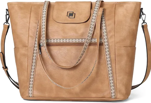 Miniatura 11 de FADEON Bolso Grande para Laptop de Cuero para Mujer, Bolso de Mano de Diseño, Mochila de Viaje a la Moda, Bolso de Hombro 1 estilo retro marrón