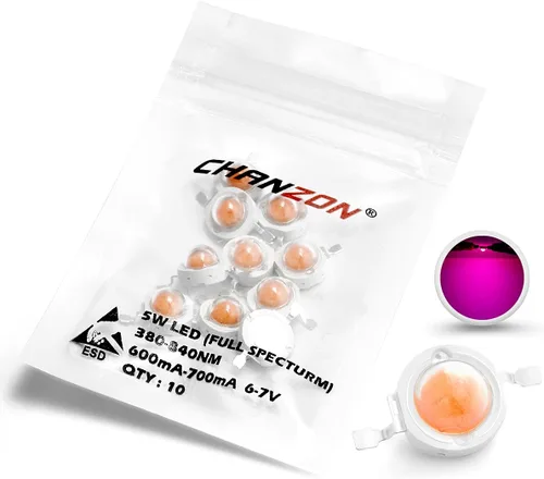 CHANZON 10 piezas de chip LED de alta potencia de 5 W de espectro completo para plantas (380 nm - 840 nm / 600 mA - 700 mA / CC 6 V - 7 V / 5