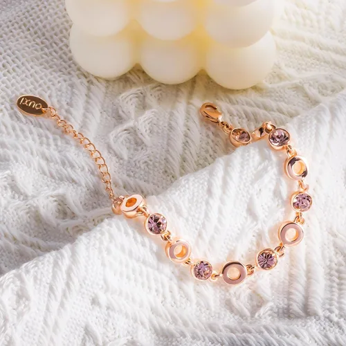 Miniatura 3 de Light Pink Crystal Bracelets for Women Trendy, OUXi 18K Rose Gold Plated Cubic Zirconia Wedding Tennies Jewelry Bracelets, Dainty Birthstone Hand