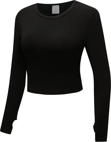 Miniatura 2 de OThread & Co. Camiseta corta de manga larga para mujer, cómoda con agujero para el pulgar, capa elástica básica