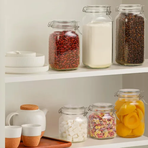 Miniatura 2 de ComSaf Paquete de 3 recipientes de café cuadrados de vidrio para bolsas de frijoles de 1 libra, tarros herméticos de 34 onzas con tapas