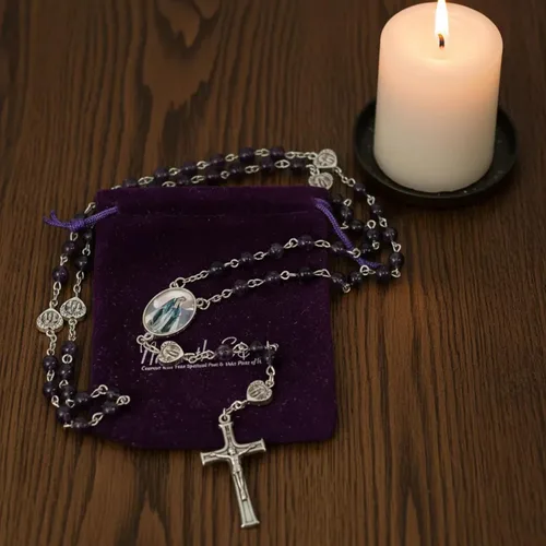 Miniatura 6 de Nazareth Store Cuentas de piedra natural con corazón de epoxi milagroso, cuentas de metal, collar de rosario, regalos cristianos de piedras preciosas