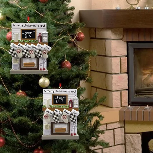 Miniatura 6 de Adornos de Navidad personalizados 2025, repisa de chimenea, familia de 2/3/4/5/6 nombres de miembros de la familia Joy para decoraciones de árbol