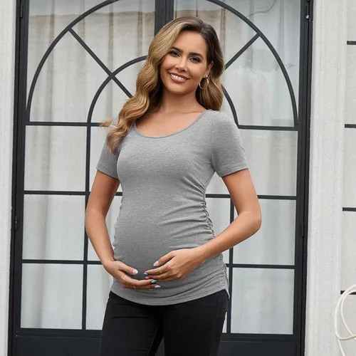 Miniatura 42 de GINKANA Blusas de maternidad de manga corta, diseño floral, fruncido, casual, para mamá, para embarazo