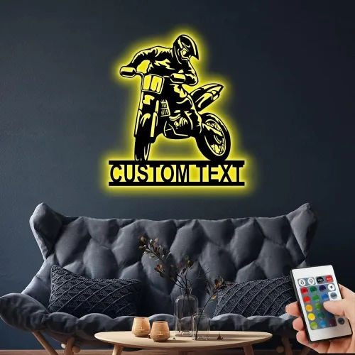 Miniatura 6 de Arte de pared de metal personalizado para motocross con luz LED, luz nocturna personalizada con nombre de motocross, decoración de lámpara de neón
