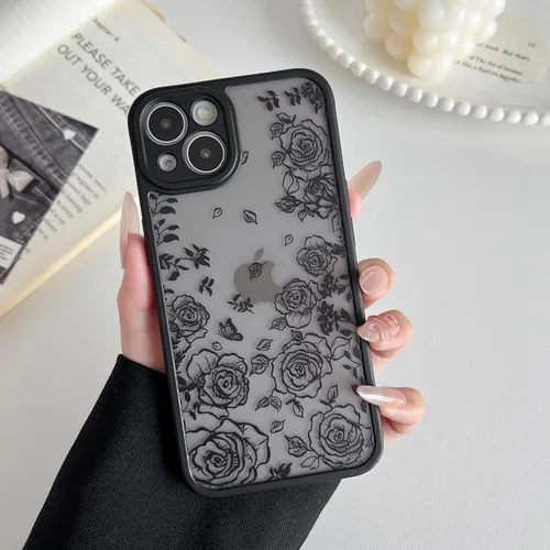 Miniatura 15 de XIZYO Funda para iPhone 13, diseño de rosas florales para mujeres y niñas, patrón estético, delgada, de poliuretano termoplástico, a prueba de Negro