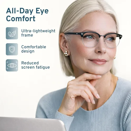 Miniatura 5 de CCVOO Paquete de 3 Gafas de Lectura con Bloqueo de Luz Azul, Lectores Retro Semi Sin Marco para Hombres y Mujeres, Gafas Redondas con Filtro UV400