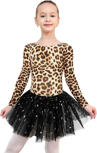 Miniatura 85 de EQSJIU Leotardo de baile de manga larga para niñas, vestido de ballet brillante con copo de nieve, tutú con falda tutú para niñas