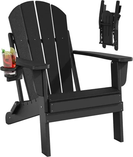 Miniatura 2 de Folding Adirondack Chairs Set, All-Weather Resistant HDPE Sturdy Outside Chairs with Cup Holder and Phone Stand, Lawn Chairs, 80% Pre-Installed Load
