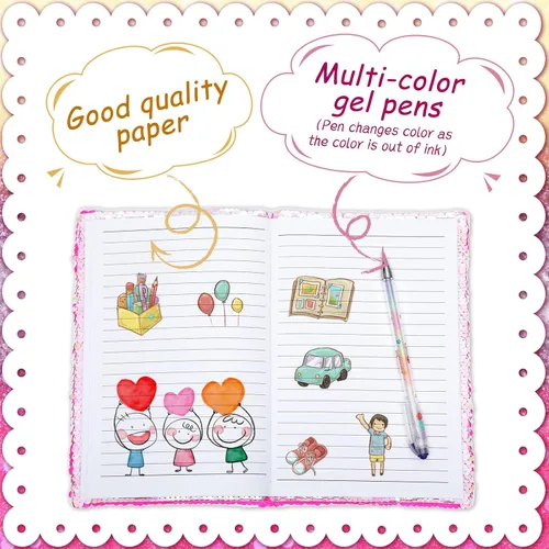 Miniatura 4 de Outus Diario de San Valentín con lentejuelas para niñas, 4 unidades, con bolígrafos de tinta de gel de color, cuaderno con purpurina, diario