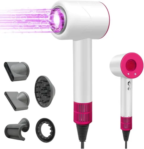 Secador de pelo, secador de pelo iónico negativo con difusor, motor sin escobillas de alta velocidad de 110,000 RPM, secador de pelo con 5 boquillas