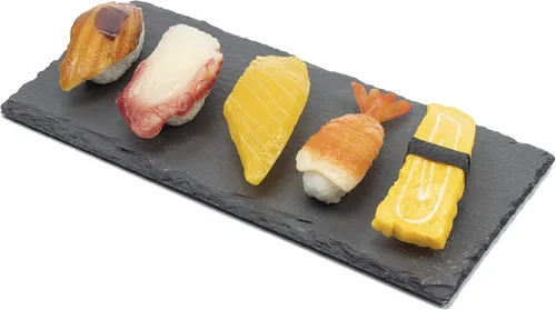 Miniatura 6 de 4 tablas de queso de pizarra, bandeja de charcutería de 9.8 in (9.8 pulgadas) con borde natural, platos de sushi estilo roca de piedra negra