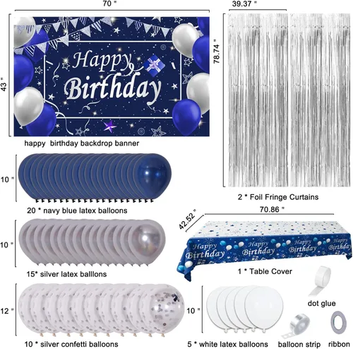Miniatura 3 de Decoraciones de cumpleaños azules para hombres, decoraciones de feliz cumpleaños para hombres, mujeres, niños, decoración de fiesta, telón de fondo