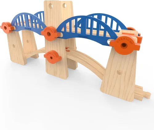 Miniatura 3 de Accesorios de madera para vías de tren Build & Play, 90 piezas de juguetes STEM de ferrocarril elevados, paquete de expansión de pistas ascendentes