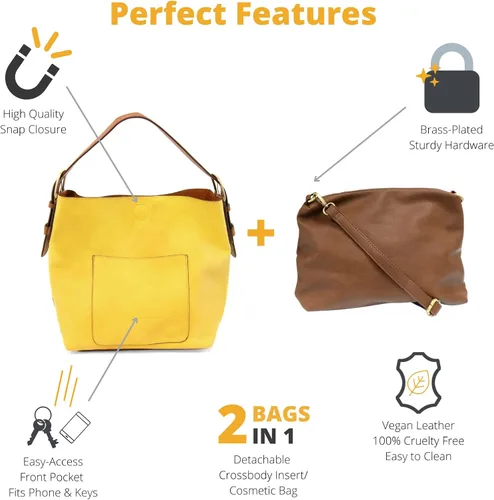 Miniatura 2 de Joy Susan - Bolsa clásica 2 en 1 para mujer, estilo hobo, Amarillo, talla única