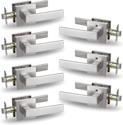Miniatura 37 de USHTL01-SN-BK-6P - Manija cuadrada de privacidad para puerta de níquel cepillado sin llaves para dormitorio o baño, USHTL01-SN-BK-6P