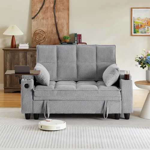 Miniatura 8 de hansones Sofá biplaza moderno de terciopelo de 55 pulgadas con patas de metal dorado y bolsillos laterales, respaldo copetudo, perfecto para sala