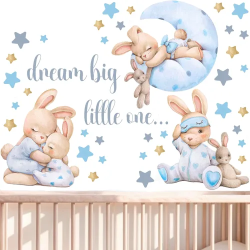Miniatura 12 de Adhesivos de pared rosa con conejos para guardería - Decoración de pared de conejo para habitación de bebé niña, adhesivos de animales para sala