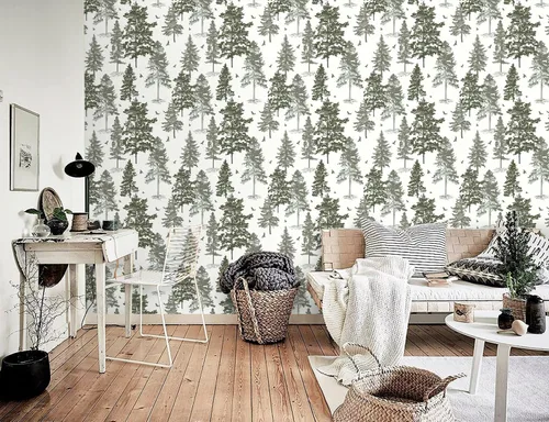 Miniatura 6 de Timeet Papel pintado vintage de despegar y pegar, papel pintado de árboles del bosque, papel de contacto de pinos gris oscuro, papel de vinilo