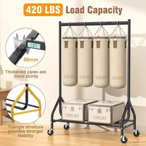 Miniatura 2 de EAGMAK - Perchero resistente para ropa con capacidad de carga de 420 LBS, perchero enrollable para ropa con ruedas bloqueables, perchero de metal
