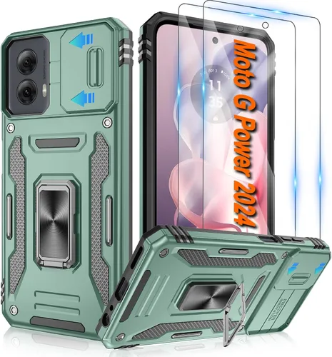 Miniatura 66 de Atump Funda para Motorola Moto G Play 2024 (4G) con [paquete de 2] protector de pantalla HD y cubierta para cámara deslizante, soporte de anillo