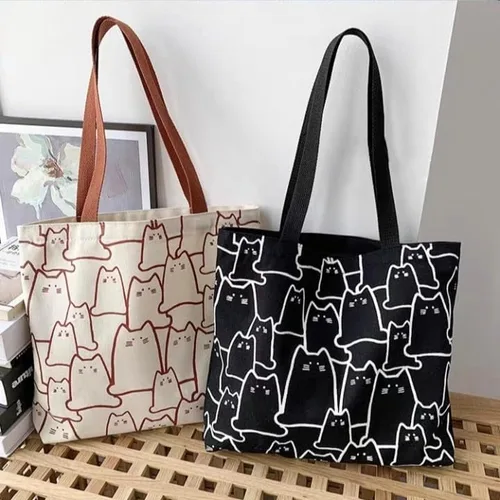 Miniatura 5 de Bonita bolsa de mano para mujer con cremallera, divertido bolso con gatos, perros, bolso grande de lona para el hombro