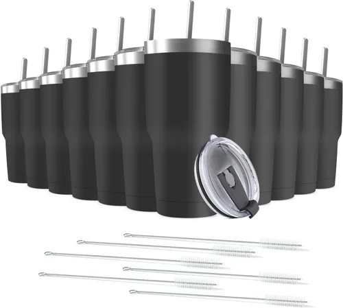 Miniatura 9 de Taza de viaje de acero inoxidable de 30 onzas con tapa, paquete de 6 vasos de doble pared aislados al vacío a granel con 6 pajitas, taza de café